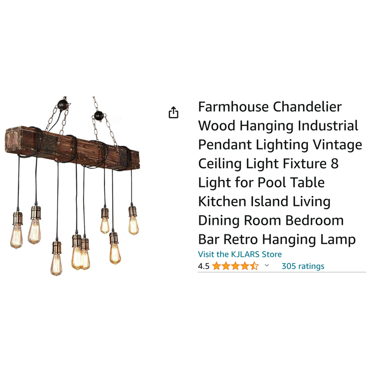 Kjlars Farmhouse Chandelier Wood 8-Light Hanging Industrial Pendant Light Fixture 37.4"(Wood)