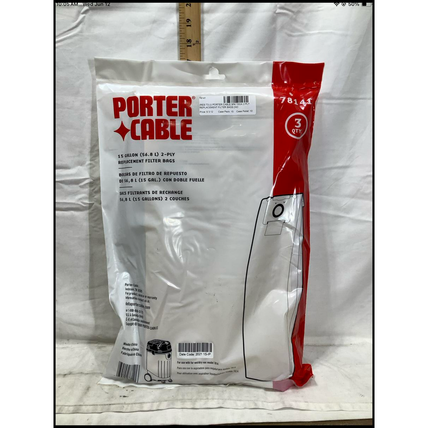 3ct Porter Cable 15Gallon 2-Ply Replacement Filter Bags