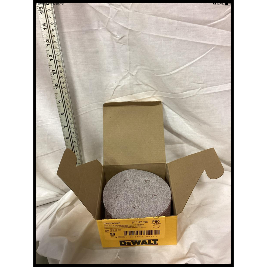 DeWalt Sandpaper Disc Anti-Loading Paper P80G 5'' 5 Holes- 50pk