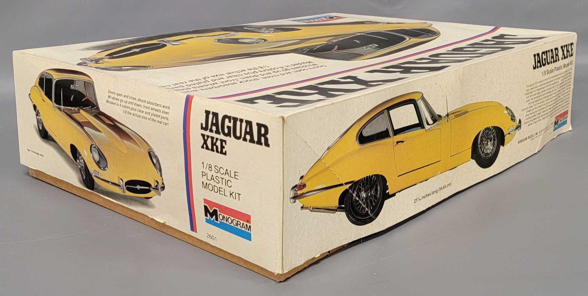 Monogram 1/8 scale Jaguar XKE model kit unbuilt in original box