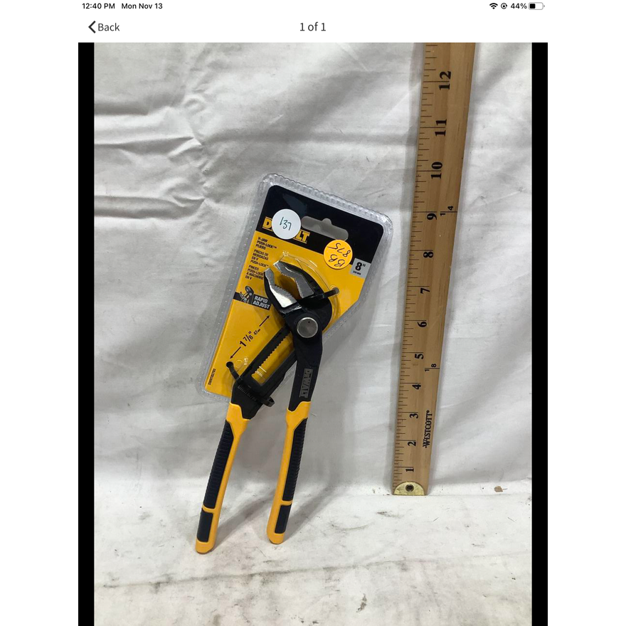 DeWalt V-Jaw Push-Lock Pliers w/ 1 7/8" Rapid Adjust
