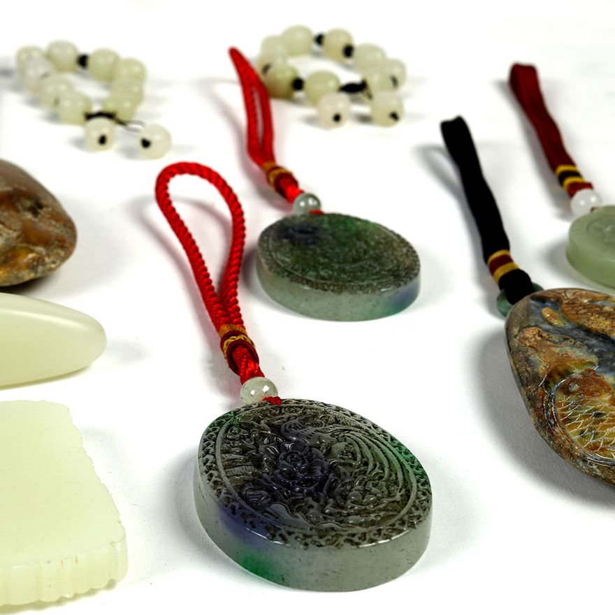 Chinese Stone Toggles, Plaques, Gourd Brush Washer