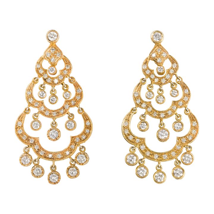 A pair of diamond and 14k gold earrings