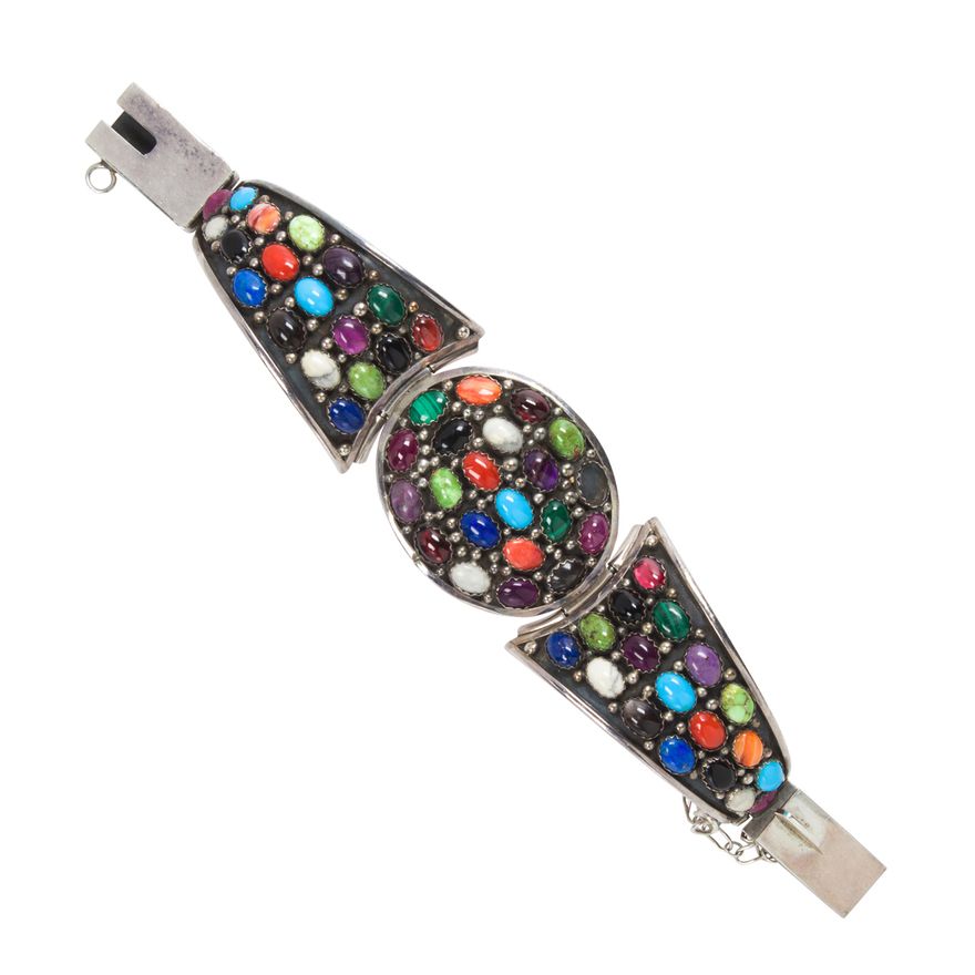 A Native American hardstone and sterling silver bracelet, J. W. Toadlena