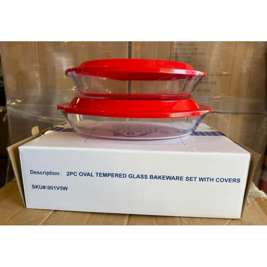 Smart Home 2pc Oval Tempered Glass Bakeware Set with Lids
