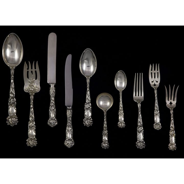 A (lot of 75) Alvin Bridal Rose sterling flatware service with initials