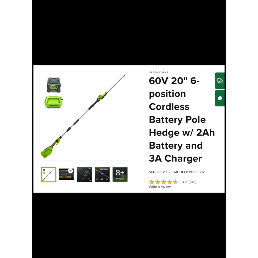 GreenWorks 48V 9.8' Pole Hedge Trimmer- 20'' Cutting Blade- In Bo, Has Battery & Charger