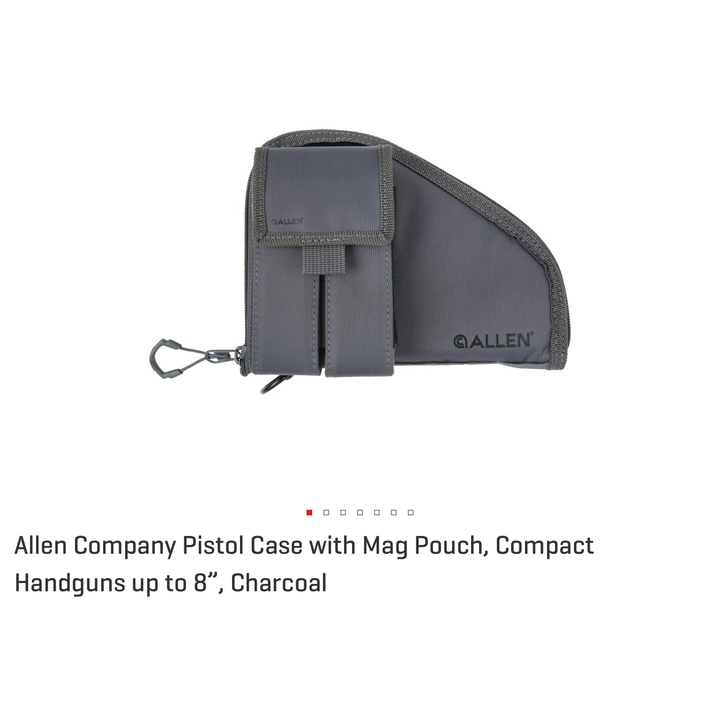 Allen Company Pistol Case w/ mag Pouch, Compact Handguns Up To 8" Charcoal