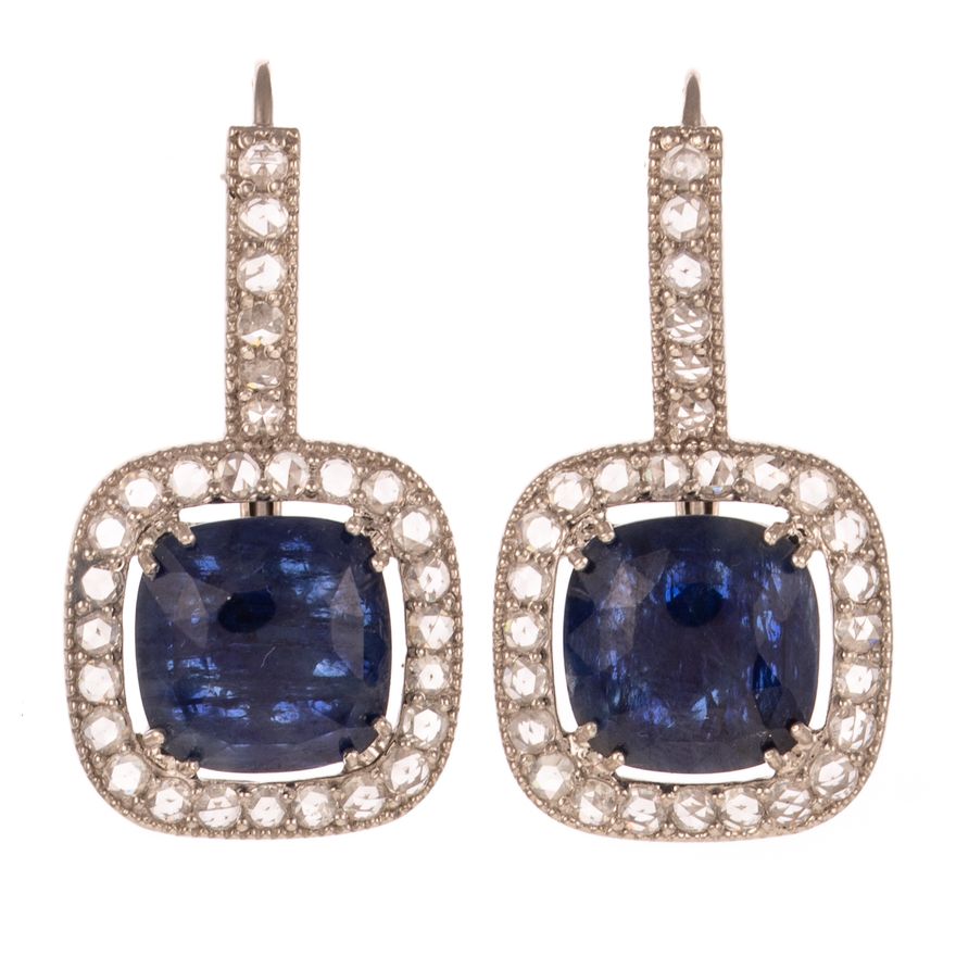 A Pair of GIA Unheated Sapphire Earrings in 18K