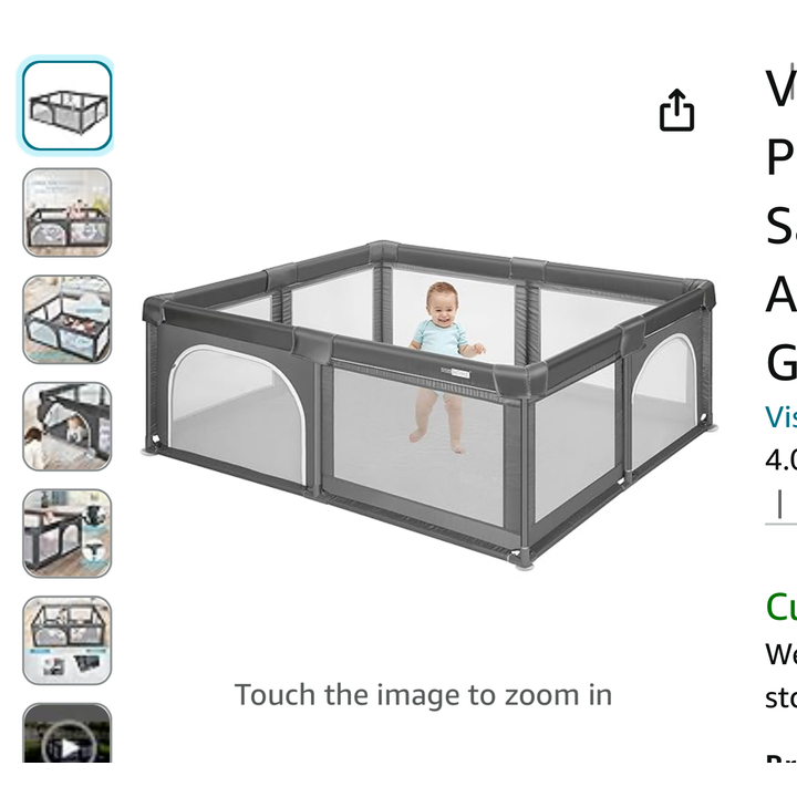 Vivohome Dark Gray Baby Playpen 36.9"x8.7"x9.8"inches