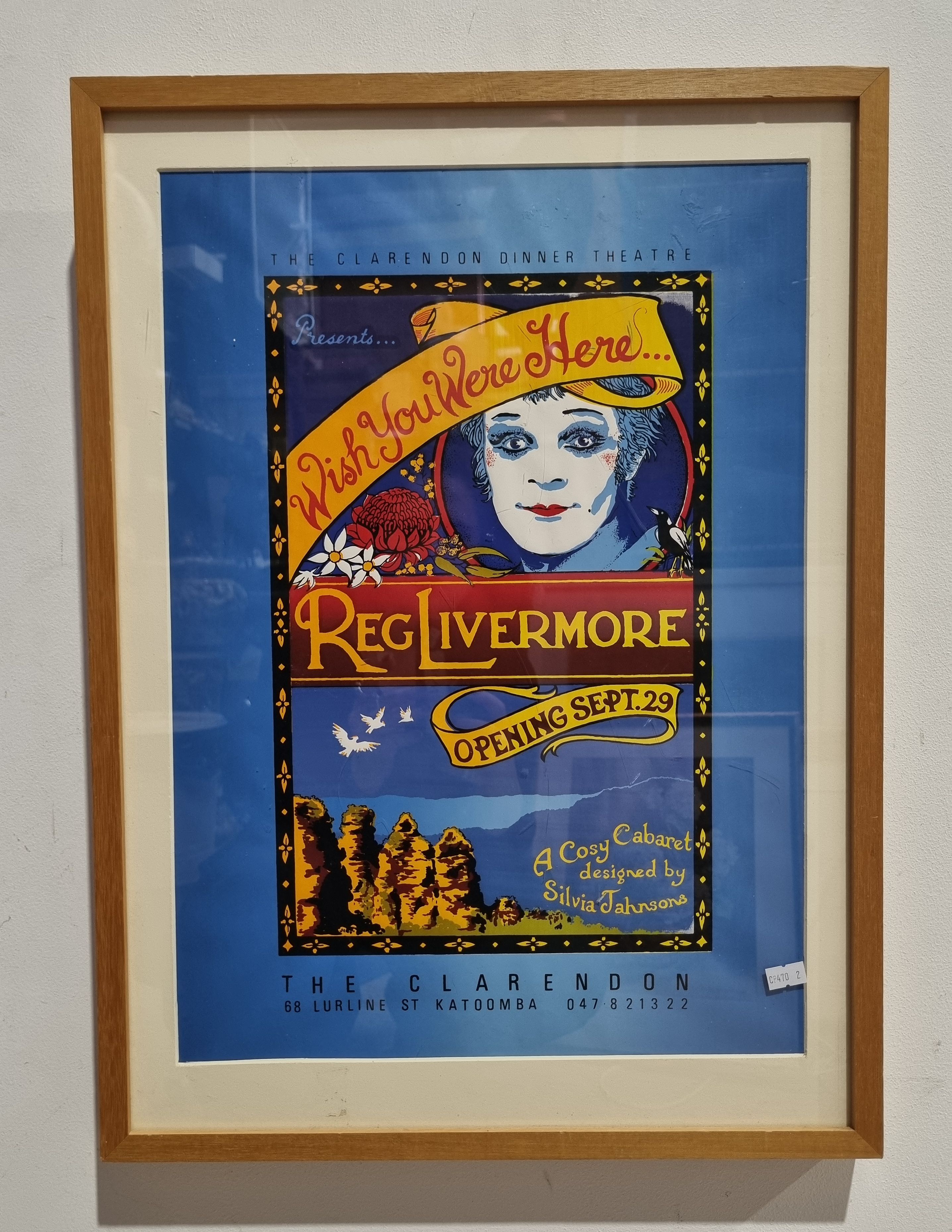 600 · AN ORIGINAL SCREENPRINT 'THE CLARENDON DINNER THEATER PRESENTS: REG LIVERMORE - WISH YOU WERE HERE