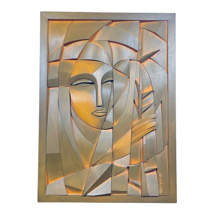 A ZENON HOLUBEC Carved Wood Relief, "Thorns"