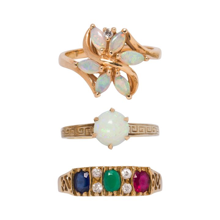 A group of gemstone and gold rings