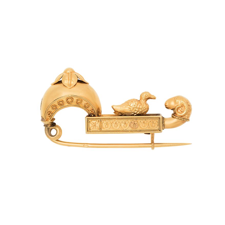 An Etruscan Revival Gold Fibula Brooch, circa 1860