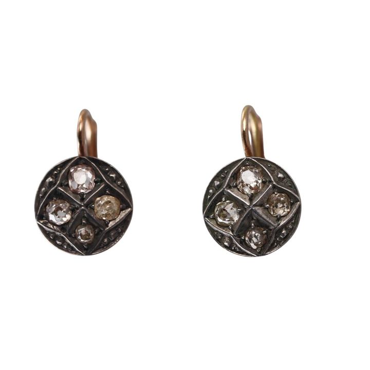 Antique 14k Gold Platinum Diamond Earrings