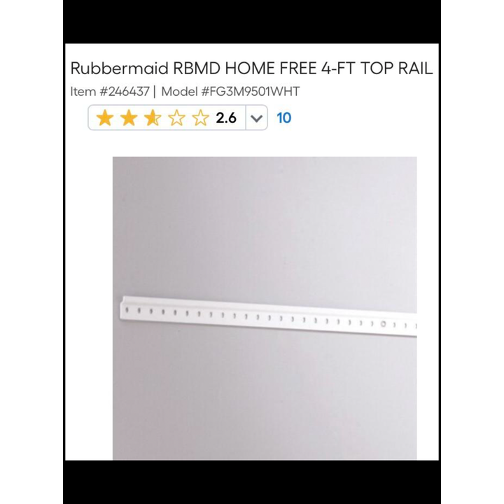 Rubbermaid 4ft Hang Rail- White