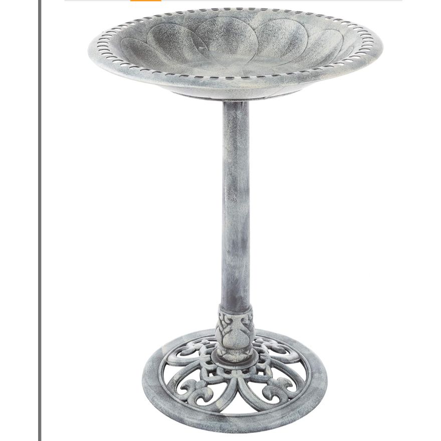 Pure Garden Outdoor Antique Weather Resisant Polyresin Style Bird Bath- Grey 20'' L x 20'' W x 28.75'' H In Box