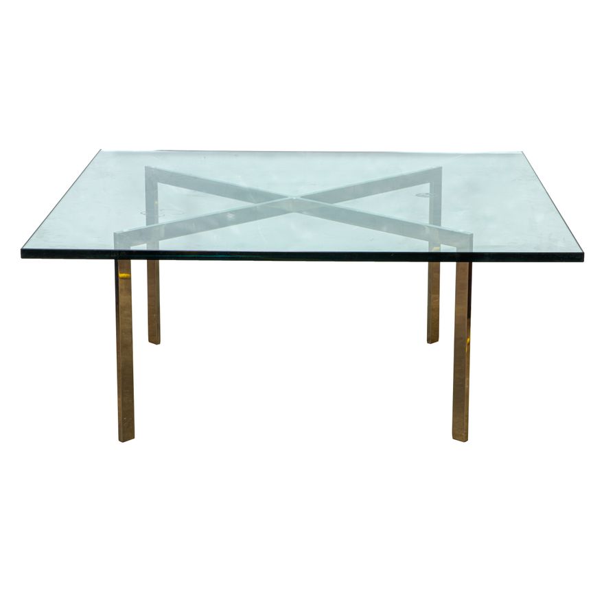 A Knoll glass and chrome Barcelona coffee table designed by Mies van der Rohe