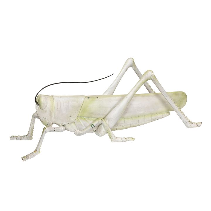 A massive white painted plaster garden figure of a grasshopper