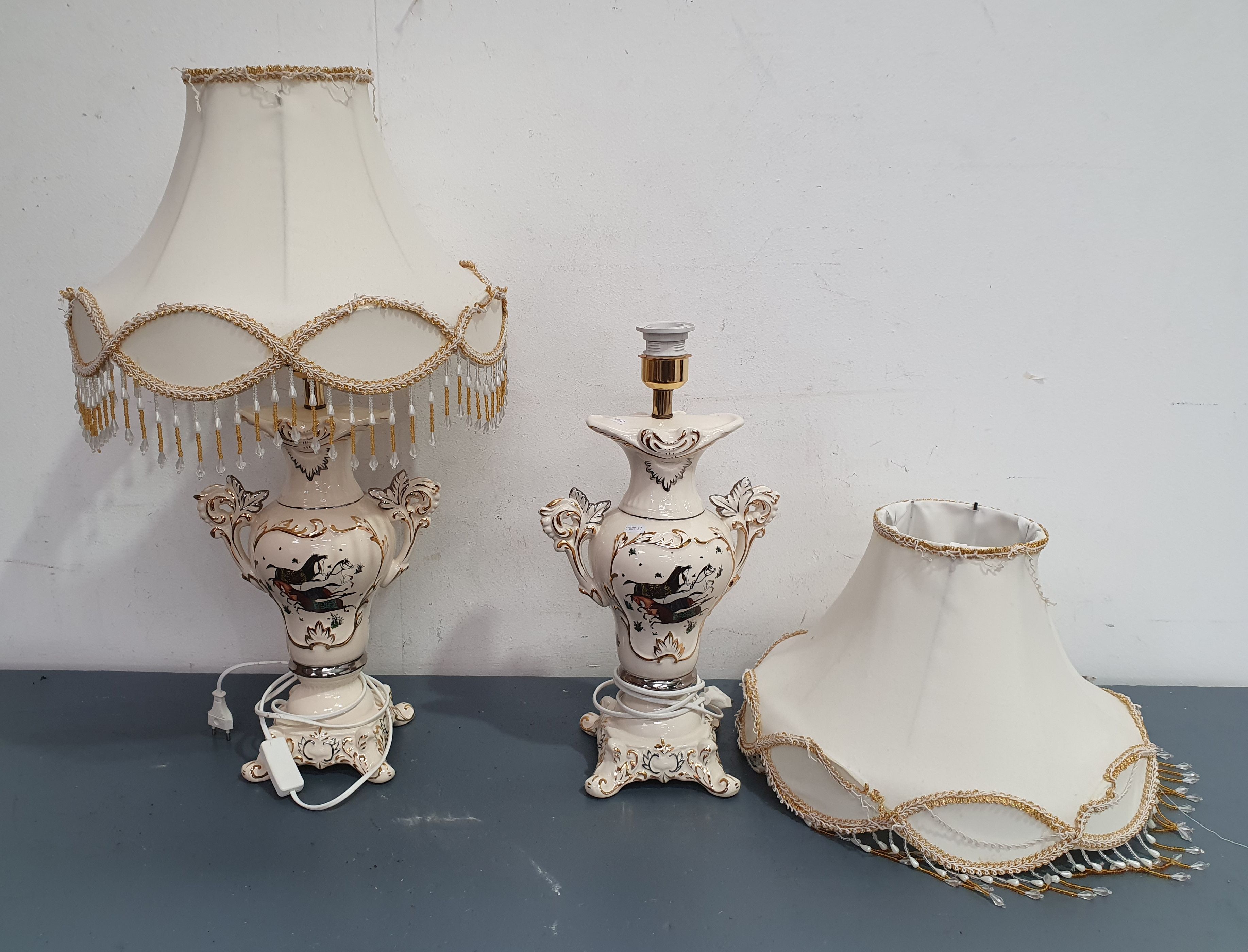 A Pair Of Painted Ceramic Table Lamps
