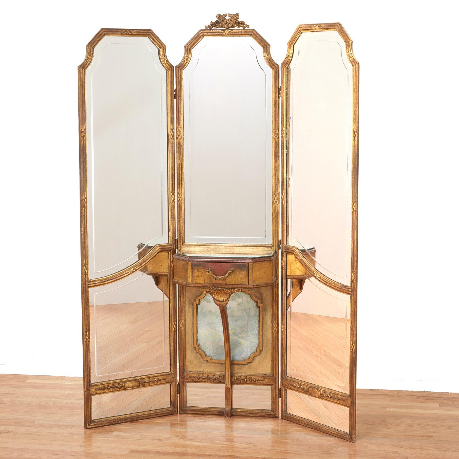 Panel Mirrored Vanity Screen, Three Panel Vanity Mirror