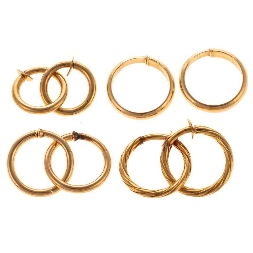 Four Pairs of Hoop Ear Clips in 18K & 14K
