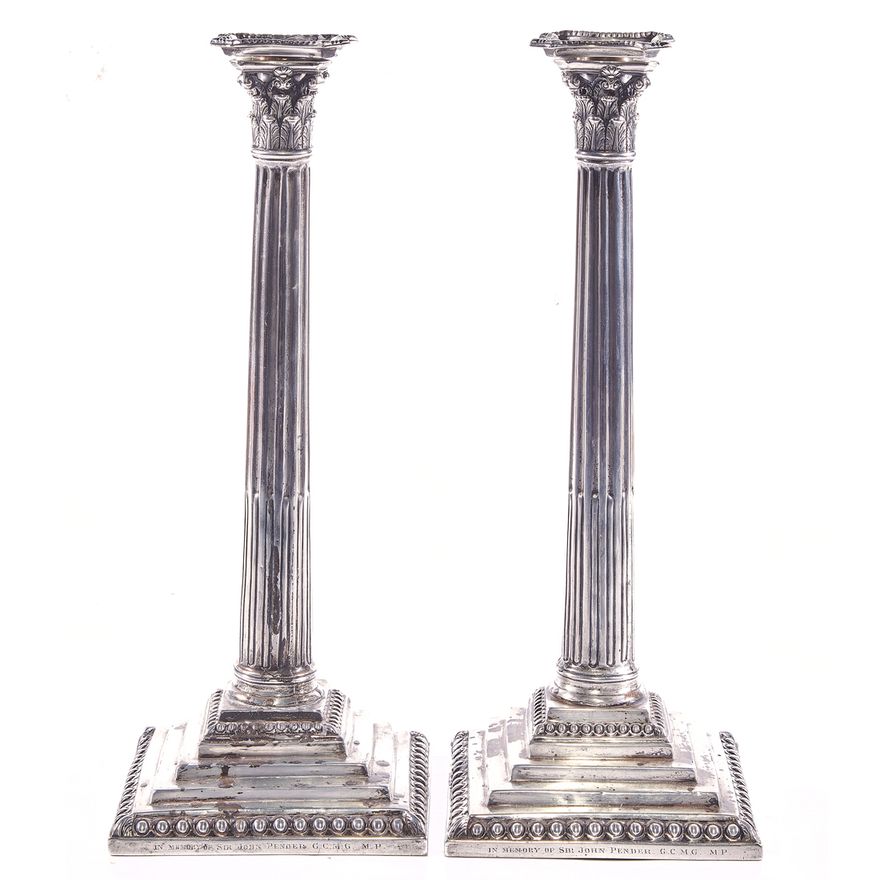 Pair George III sterling candlesticks, probably Ebenezer Coker, London, circa 1763