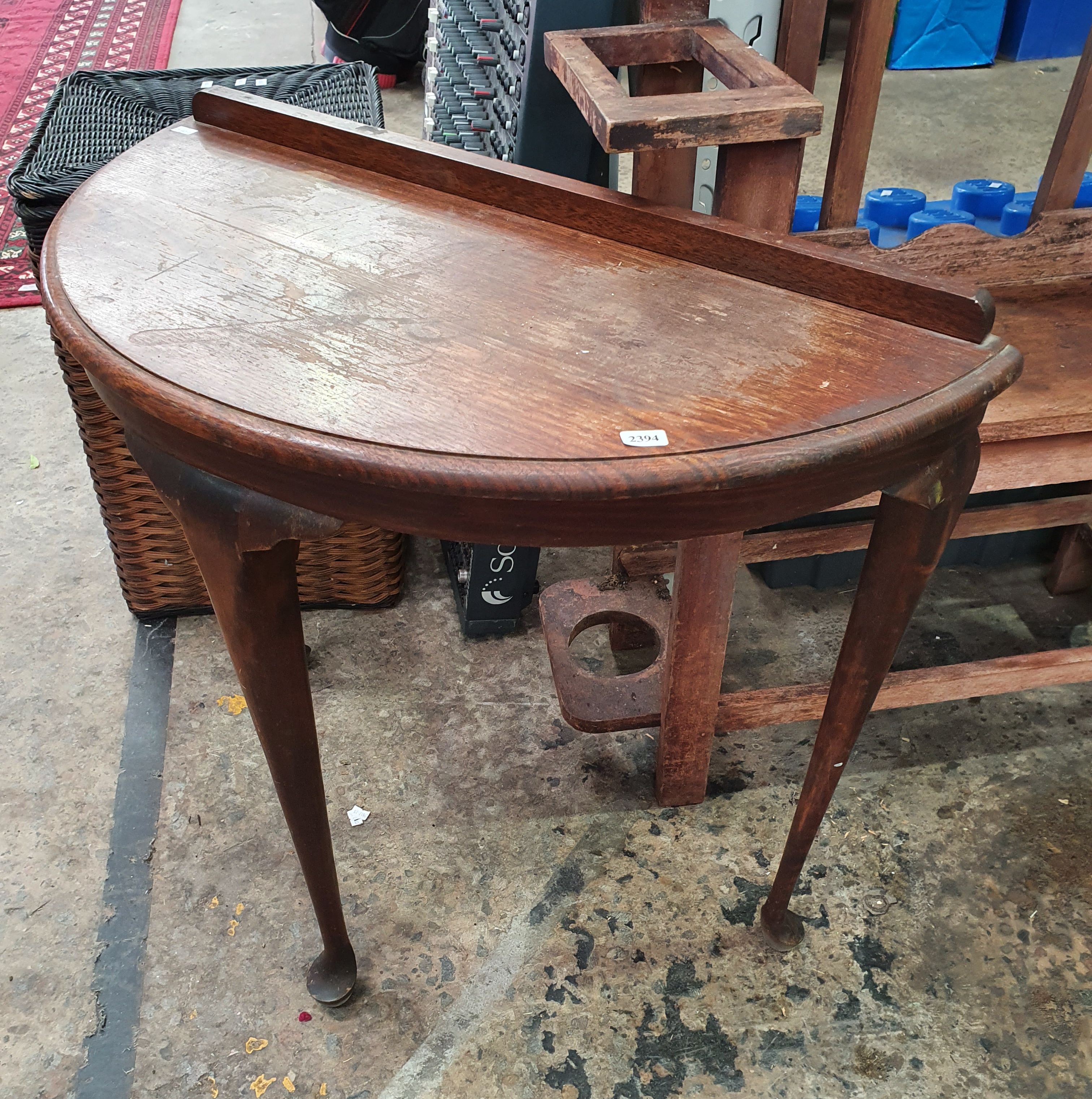 A Vintage Demi Lune Oak Topped Table