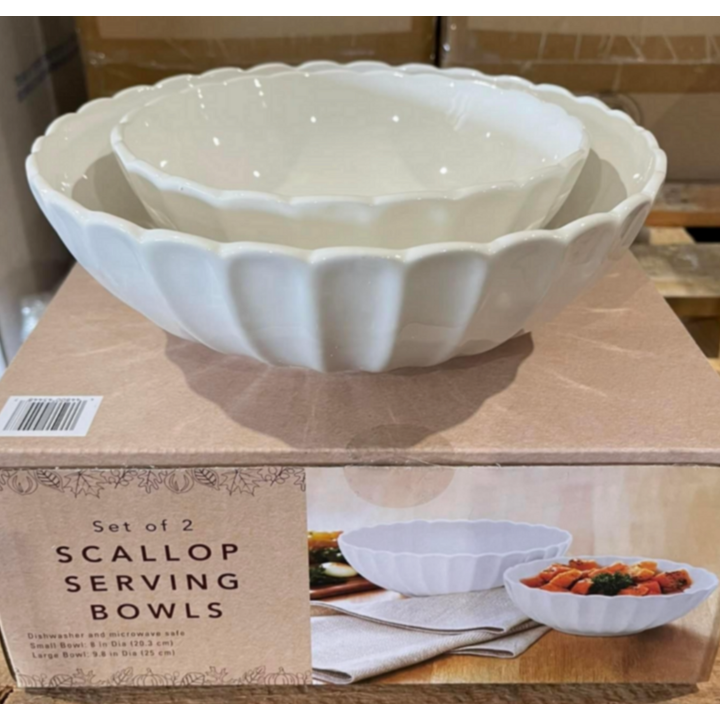 Set Of 2 Scallop Serving Bowls 8" & 9.8"