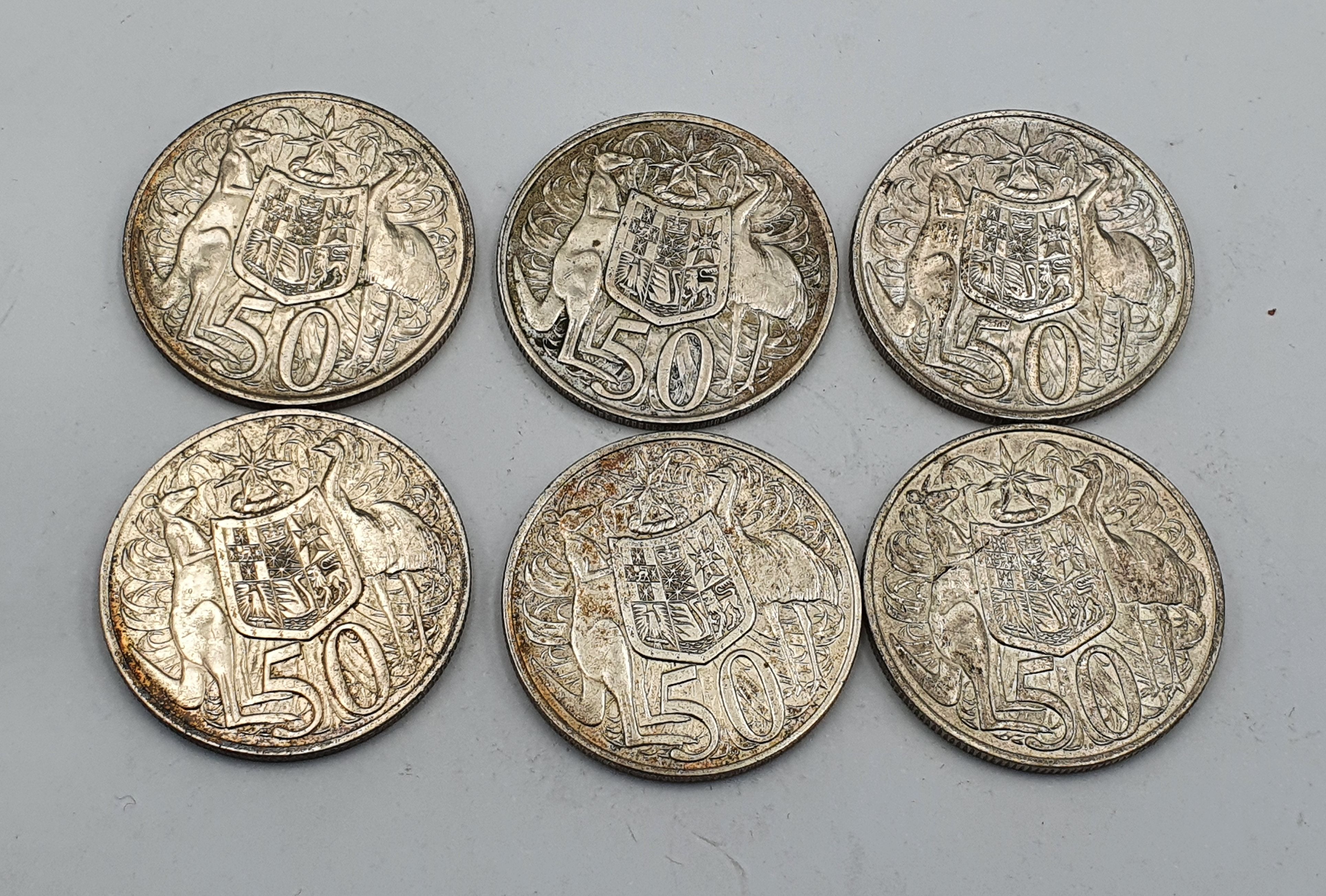 317 · SIX AUSTRALIAN 1966 50 CENT SILVER COINS