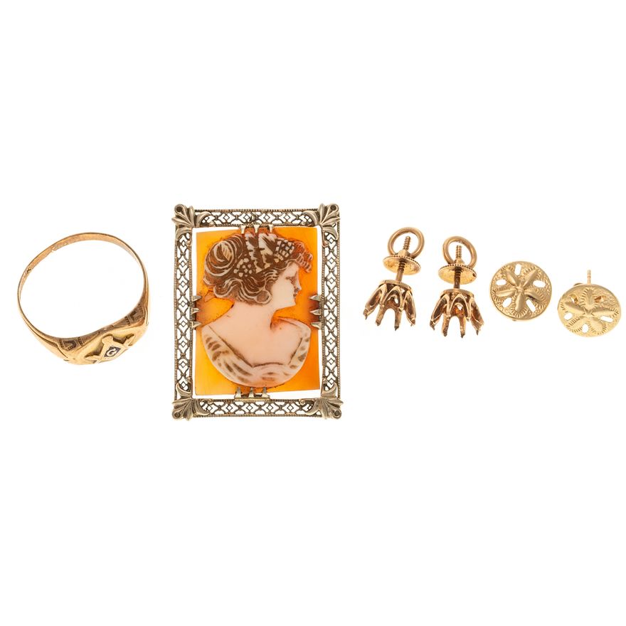 A Cameo Pin/Pendant, Masonic Ring & More in 14K & 10K