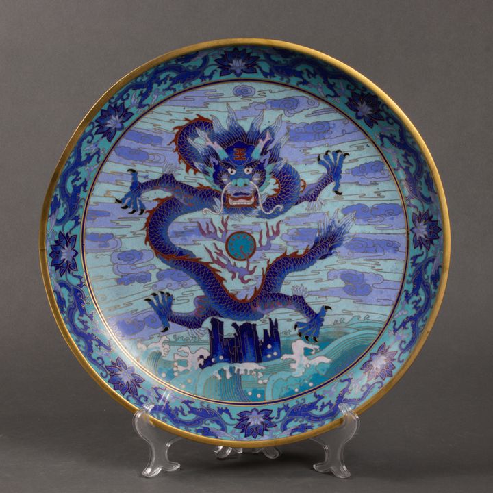 Chinese cloisonne enamel 'dragon' charger
