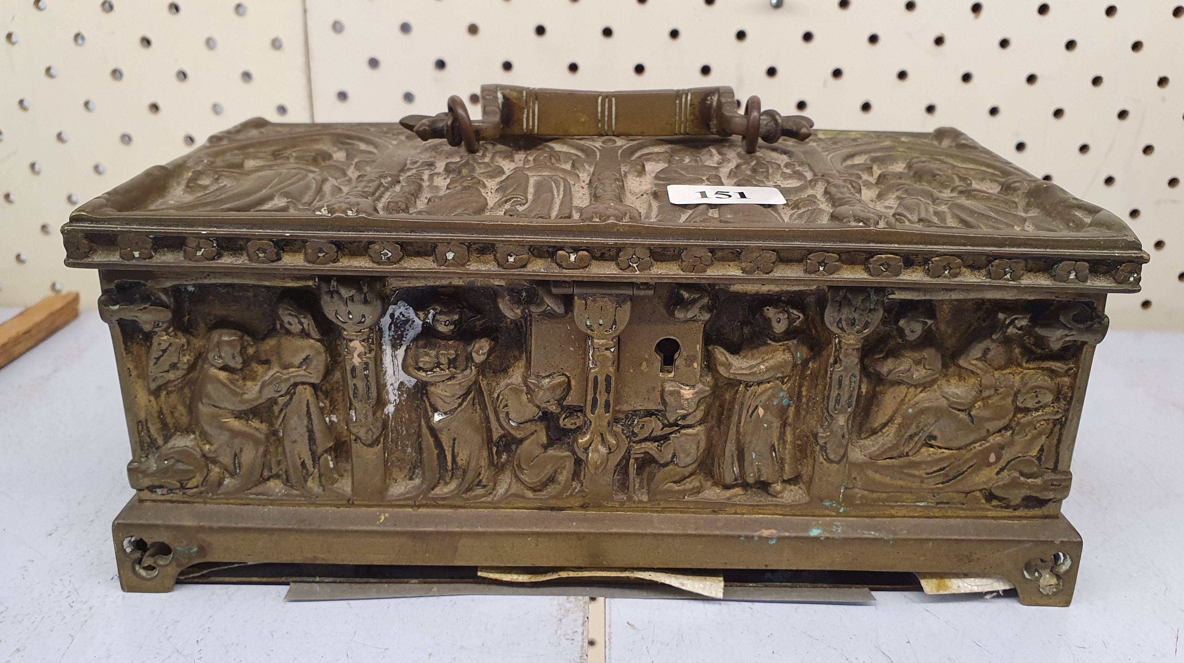 151 · A GOTHIC REVIVAL SOLID BRASS RELIQUARY CASKET BOX