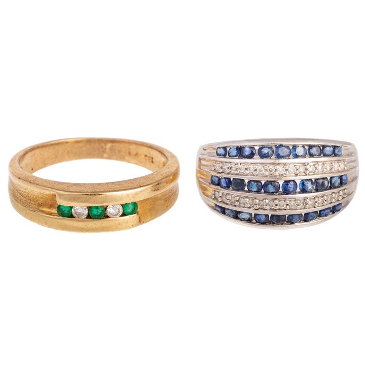 Two Diamond & Gemstone Bands in 14K