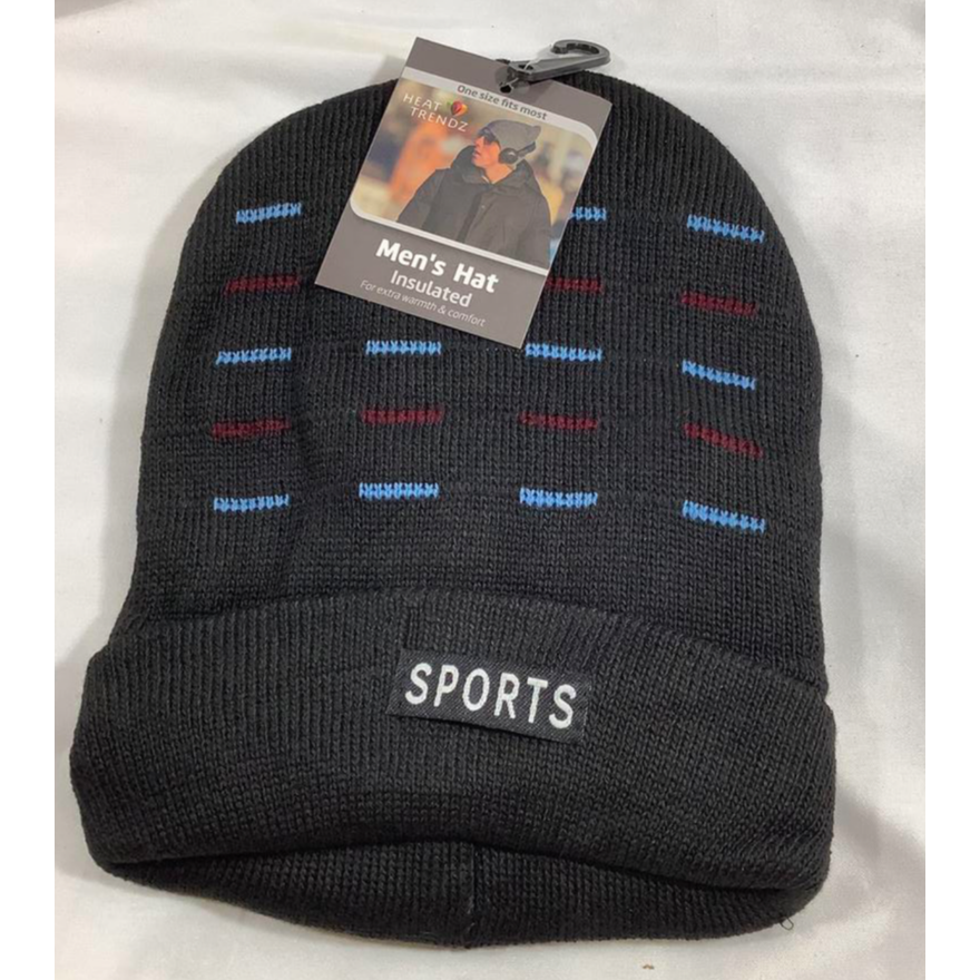 Heat Trendz Sport Men's Hat Insulated Black w/ Red- Light Blue Lines