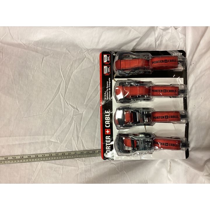 Porter Cable 16ft Ratchet Tie Downs (3300lb Break Strength, 1100lb Load Limit)