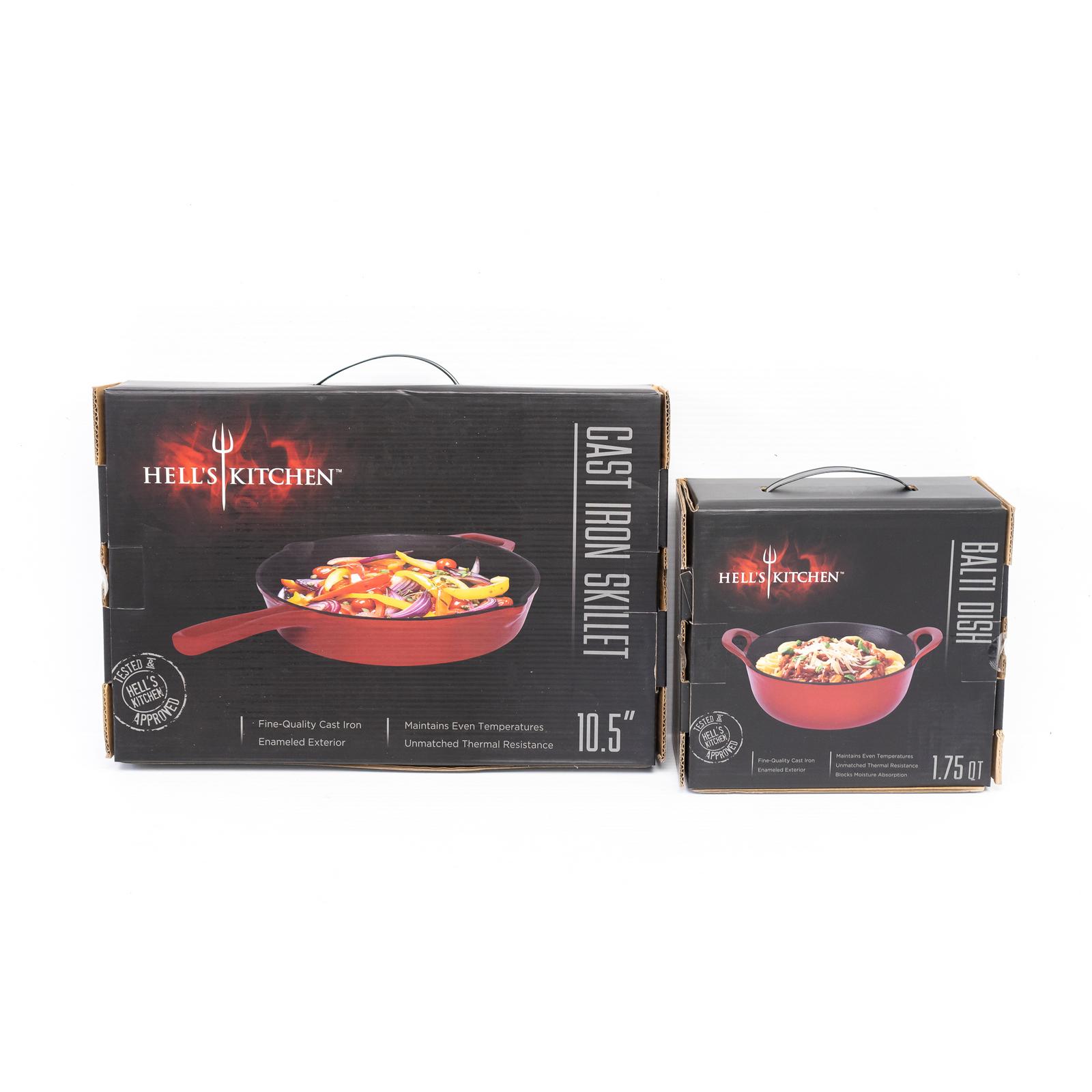 Hell's Kitchen Red Enameled Cast Iron Skillet & Balti Dish