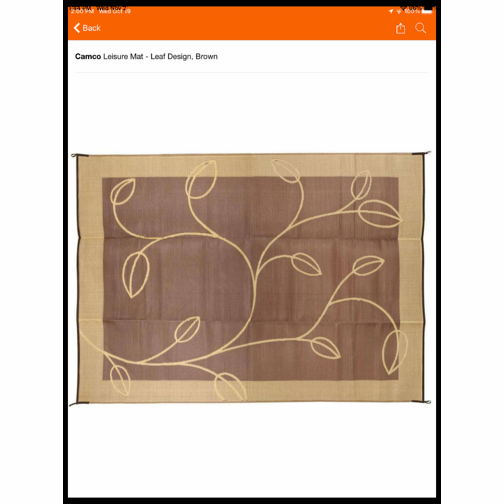 Camco Leisure Mat Leaf Design Brown (37.13inH x 7.25inD)