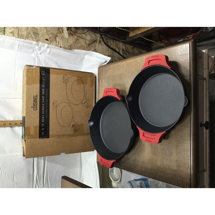 Cuisinel 10" & 12" Dual Handle Cast Iron Skillet Set w/ Silicone Handles