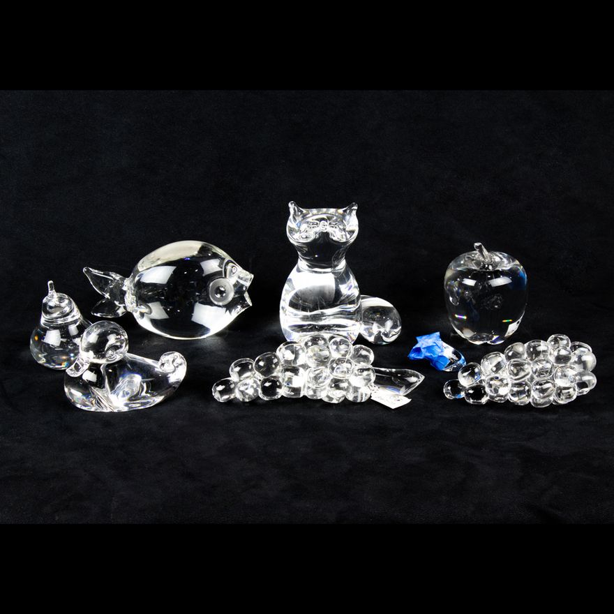 (Lot of 7) Steuben glass animals and fruit