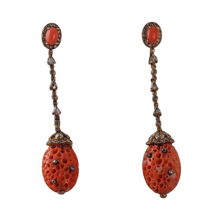 18k Gold Sponge Coral Diamond Drop Earrings