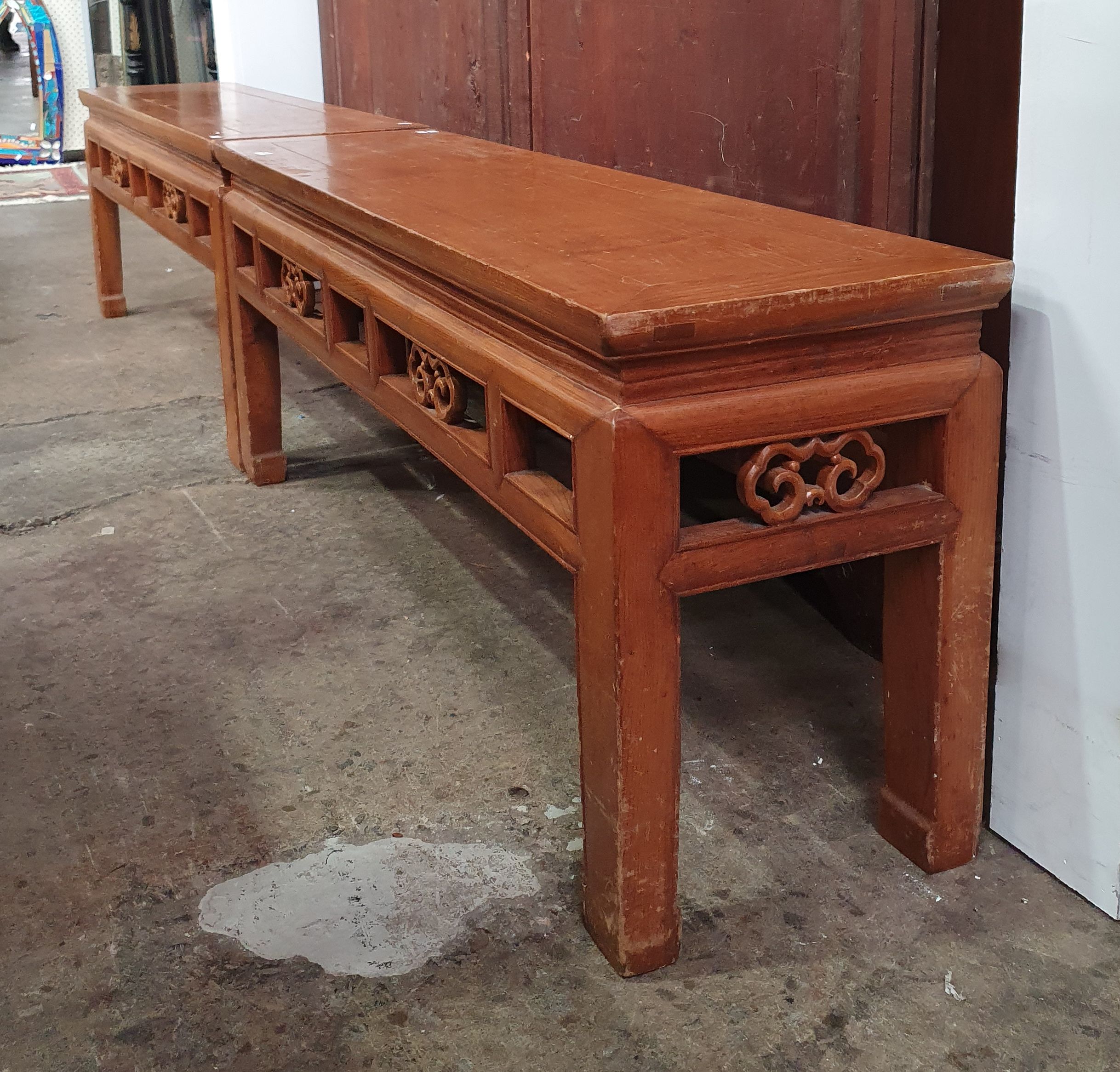 A Pair Of Chinese Low Hardwood Rectangular Side Tables