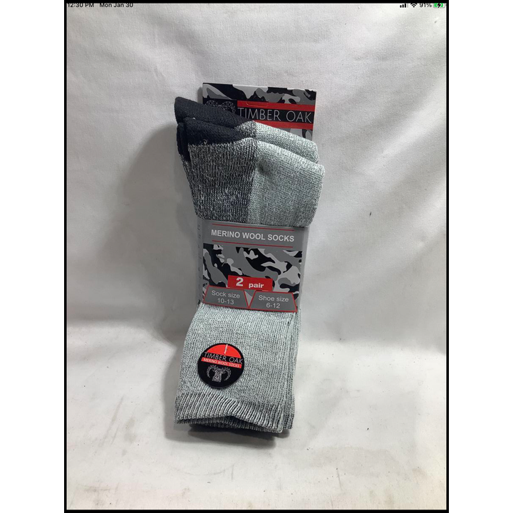 Timber Oak 2pr Merino Wool Socks Grey Sock Size: 10-13 Shoe Size: 6-13