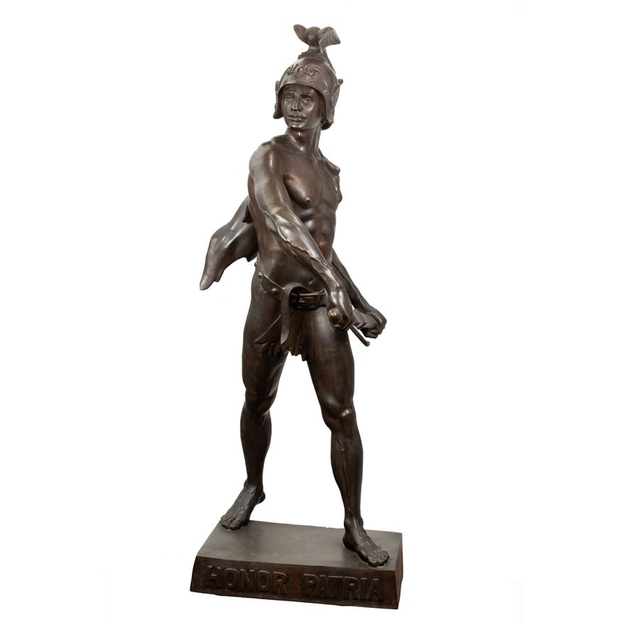An imposing patinated bronze figure of Roman Warrior