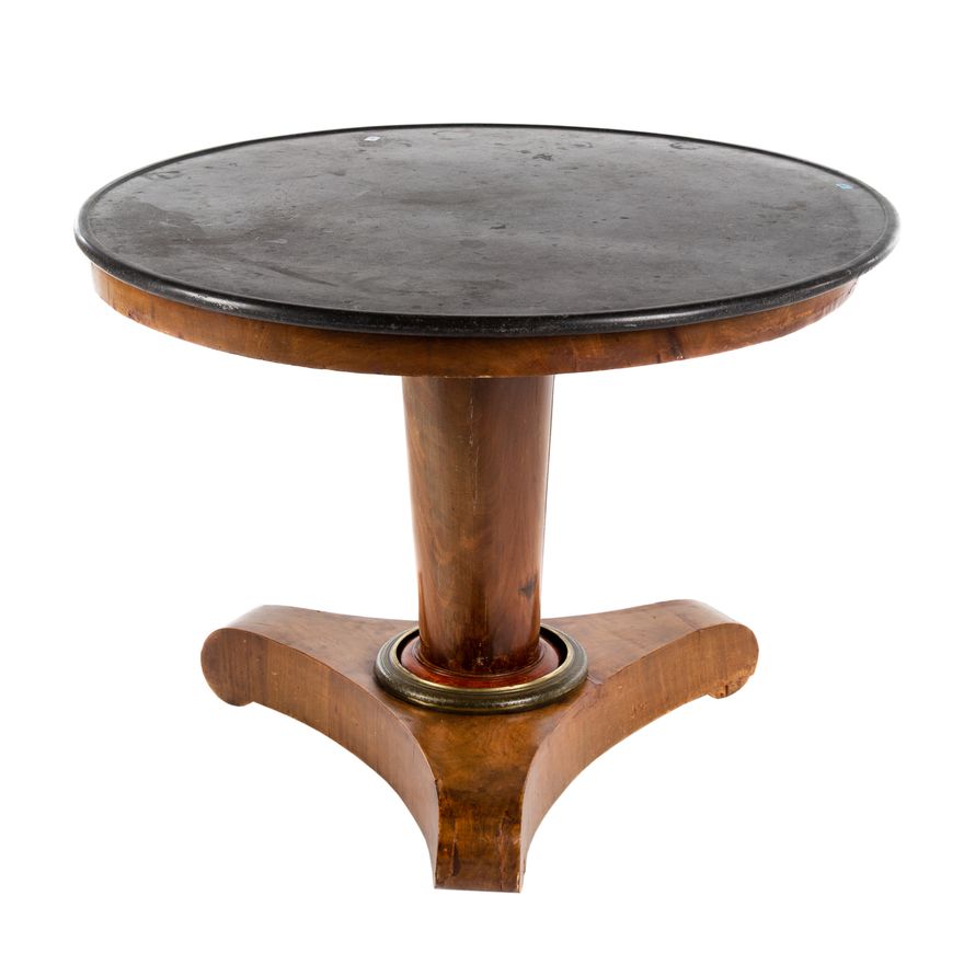 French Empire Round Marble Top Pedestal Table