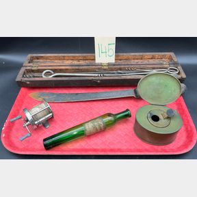 INKWELL, FISHING REEL, COLOGNE BOTTLE AND MORE