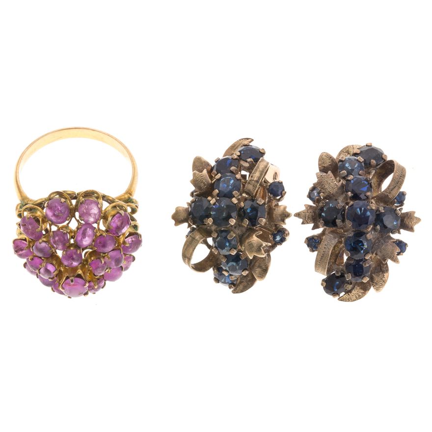 A Pair of Vintage Sapphire Earrings & Ruby Ring