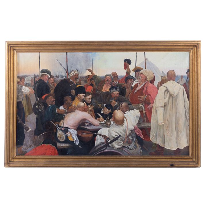After I. Repin. "Zaporozhtsy Reply to the Sultan," oil