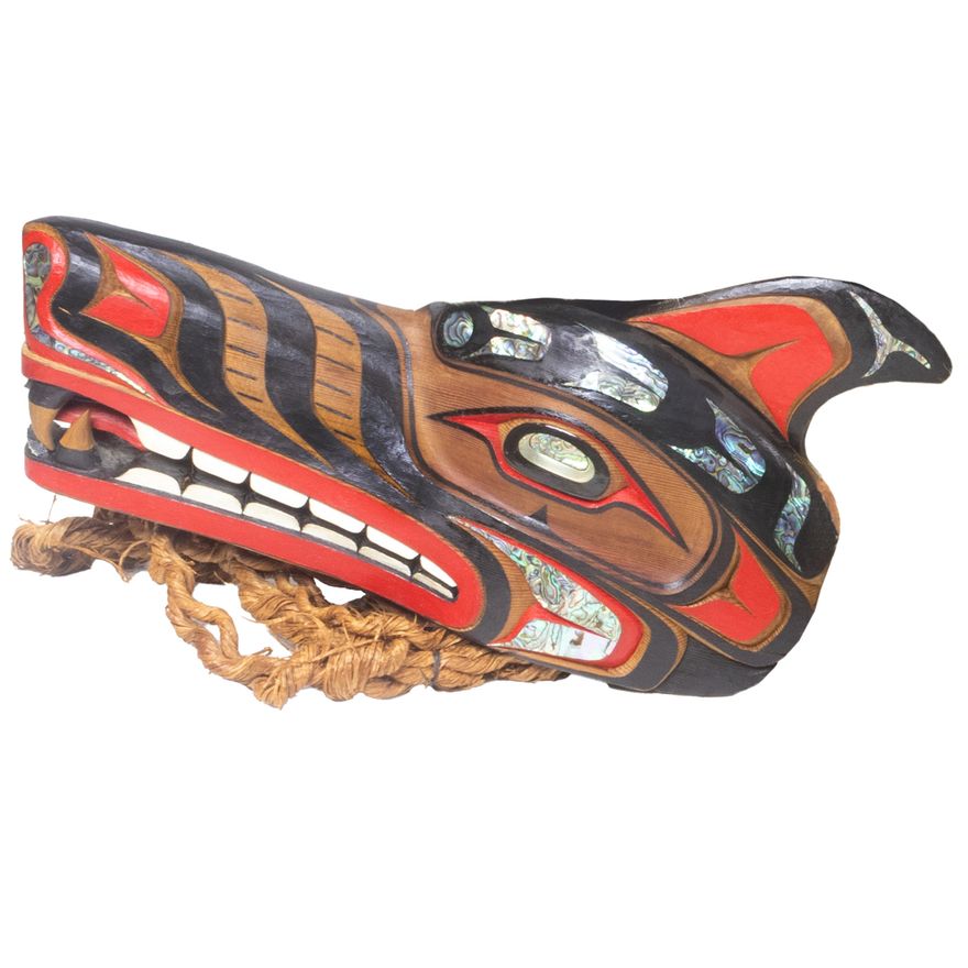 An Anthany Dawson (Kwakwaka'wakw, British Columbia, 1969-1999) Pacific Northwest wolf mask, circa 1994, carved of wood and painted, ...