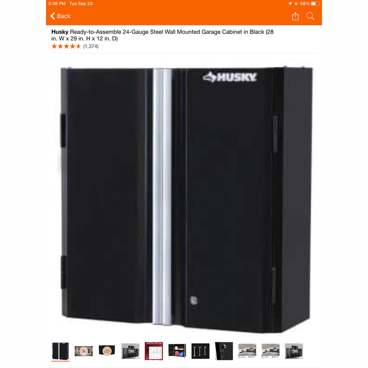 Husky Ready-To-Assemble 24-Gauge Steel Wall Mounted Garage Cabinet Black (28inW x 29inH x 12inD)